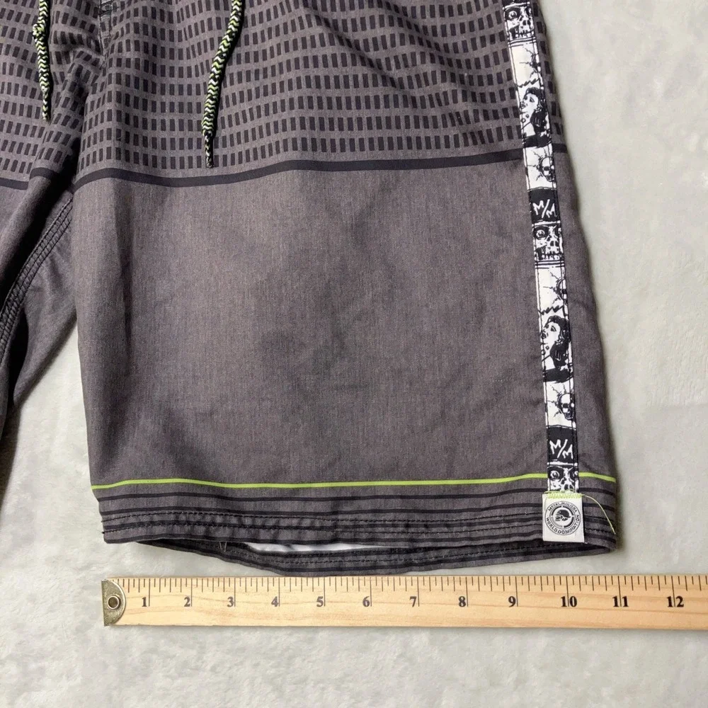 Metal Mulisha Board Shorts Skulls Graphic Striped Swim Trunks Mens 34